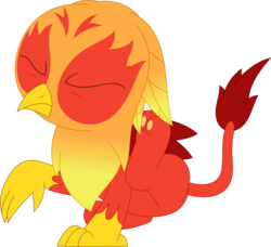 Size: 3568x3256 | Tagged: safe, artist:porygon2z, oc, oc only, oc:heatwave, griffon, chickub, fledging, griffon scratch, high res, paw pads, paws, scratching, simple background, solo, transparent background, underpaw