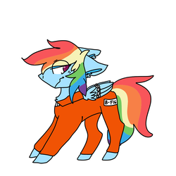 Size: 1000x1000 | Tagged: safe, artist:php115, derpibooru exclusive, rainbow dash, pegasus, pony, g4, angry, b-f16, chains, clothes, female, mare, never doubt rainbowdash69's involvement, paint tool sai, prison outfit, prisoner, prisoner rd, request, solo