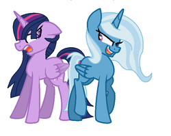 Size: 658x524 | Tagged: safe, artist:rivertailofriverclan, trixie, twilight sparkle, alicorn, pony, g4, alicornified, race swap, trixiecorn, twilight sparkle (alicorn)