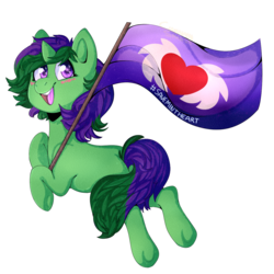 Size: 1300x1300 | Tagged: safe, artist:cinnamonsparx, oc, oc only, oc:mint heart, pony, unicorn, female, flag, mare, simple background, solo, transparent background
