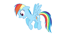 Size: 1640x922 | Tagged: safe, artist:pupster0071, rainbow dash, pegasus, pony, series:everything is broken, g4, animated, female, flying, looking around, looking down, mare, simple background, solo, white background