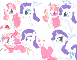 Size: 992x768 | Tagged: safe, artist:foxxy-arts, rarity, oc, oc:foxxy hooves, pony, unicorn, g4, blushing, blushing profusely, canvas, clothes, comic, dialogue, duo, faint, fangasm, floating heart, grin, heart, looking at each other, paintbrush, ponysona, simple background, smiling, socks, sweat, sweatdrops, thought bubble, traditional art, underhoof, white background