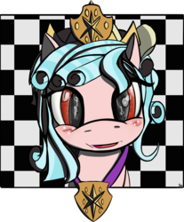 Size: 1094x1319 | Tagged: safe, artist:reflex-pony, cozy glow, pony, g4, school raze, season 8, bust, checkerboard, crown, female, jewelry, regalia, simple background, solo, transparent background