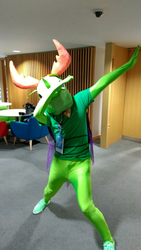 Size: 720x1280 | Tagged: safe, thorax, changedling, changeling, human, uk ponycon, uk ponycon 2018, g4, clothes, cosplay, costume, dab, irl, irl human, king thorax, photo
