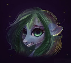 Size: 1156x1020 | Tagged: safe, artist:sarkarozka, earth pony, pony, black background, blue, bust, crying, eye, eyes, female, green eyes, light, mare, simple background, solo