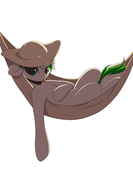 Size: 2893x3708 | Tagged: safe, artist:kebchach, oc, oc only, oc:mint leaf, pony, floppy ears, hammock, hat, high res, looking at you, simple background, solo, tongue out, white background