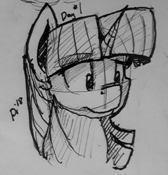Size: 924x966 | Tagged: safe, artist:post-it, twilight sparkle, pony, g4, bust, female, ink drawing, inktober, mare, monochrome, simple background, sketch, solo, traditional art, white background