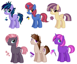 Size: 3312x2736 | Tagged: safe, artist:thecheeseburger, oc, oc only, earth pony, pegasus, pony, unicorn, g4, cherry blossoms, cute, cutie mark, female, flower, flower blossom, group, high res, male, mare, pink hair, simple background, smiling, stallion, stars, transparent background