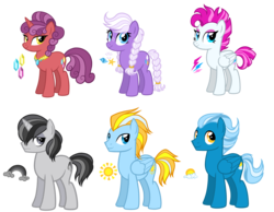 Size: 3888x3024 | Tagged: safe, artist:thecheeseburger, oc, oc:cloudy skies, oc:greyscale, oc:sunny skies, earth pony, pegasus, pony, unicorn, g4, cute, female, group, high res, male, mare, pink hair, seashells, simple background, smiling, stallion, transparent background