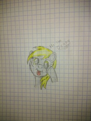 Size: 3120x4160 | Tagged: safe, artist:lamonadedead, derpy hooves, pegasus, pony, g4, bust, female, graph paper, happy, hoof on cheek, mare, solo, tongue out, traditional art