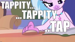 Size: 1920x1080 | Tagged: safe, edit, edited screencap, editor:useraccount, screencap, silverstream, classical hippogriff, hippogriff, g4, what lies beneath, asmr, book, female, fingernails, image macro, meme, solo, tapping