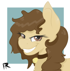 Size: 621x634 | Tagged: safe, artist:pitifulrocks, oc, oc only, oc:nutty, pony, bell, bell collar, bust, collar, commission, cute, icon, portrait, smiling, solo