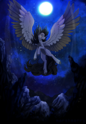 Size: 1400x2016 | Tagged: safe, artist:skylacuna, oc, oc only, oc:overcast, pegasus, pony, eyes closed, male, moon, night, solo