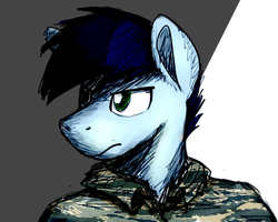 Size: 1280x1024 | Tagged: safe, artist:sugar morning, oc, oc only, oc:slipstream, pony, awesome, clothes, cool, epic, male, military, serious, simple background, sketch, soldier, solo, stallion, uniform