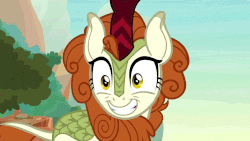 Size: 1280x720 | Tagged: safe, screencap, autumn blaze, kirin, g4, sounds of silence, animated, awwtumn blaze, cute, excited, faic, female, gif, grin, smiling, wide eyes