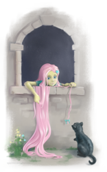 Size: 1200x1926 | Tagged: safe, alternate version, artist:vyazinrei, fluttershy, cat, equestria girls, g4, cat toy, female, long hair, looking at something, looking down, simple background, solo, transparent background, updated, window