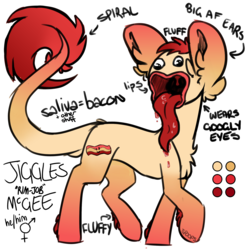 Size: 2000x2000 | Tagged: safe, artist:spoopygander, oc, oc only, oc:jiggles, earth pony, pony, big ears, chest fluff, closed species, ear fluff, faceless pony, high res, multicolored hair, open mouth, outline, reference sheet, simple background, solo, tongue out, transparent background