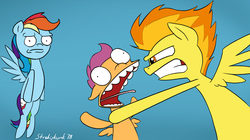 Size: 1250x699 | Tagged: safe, artist:strebiskunk, rainbow dash, scootaloo, spitfire, pegasus, pony, g4, the washouts (episode), abuse, male, reference, scootabuse, simpsons did it, strangling, the simpsons, why you little