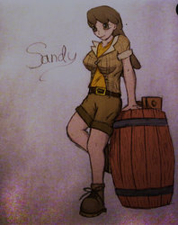 Size: 794x1005 | Tagged: safe, artist:zenozine, mjölna, human, ask sandy pony, g4, barrel, clothes, humanized, solo, traditional art