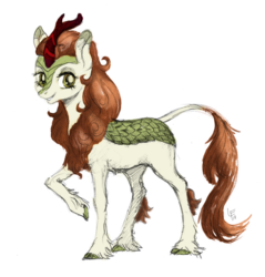 Size: 1280x1341 | Tagged: safe, artist:lynxwolf, autumn blaze, kirin, g4, sounds of silence, female, looking at you, simple background, sketch, solo, traditional art, white background