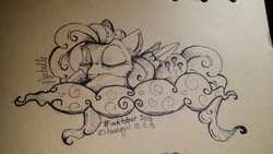 Size: 4128x2322 | Tagged: safe, artist:mychelle, surprise, pony, g1, cloud, female, inktober, sleeping, solo, traditional art