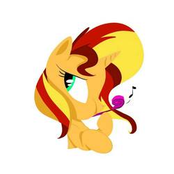 Size: 1079x1079 | Tagged: safe, artist:chinesexiangping, sunset shimmer, pony, unicorn, g4, female, mare, noisemaker, party horn, solo