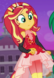 Size: 680x991 | Tagged: safe, screencap, sunset shimmer, wallflower blush, equestria girls, equestria girls series, forgotten friendship, g4, cropped, female, ponied up, pony ears, solo focus, super ponied up