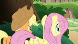 Size: 1280x720 | Tagged: safe, screencap, applejack, fluttershy, g4, sounds of silence, butt, plot