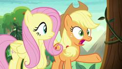 Size: 1280x720 | Tagged: safe, screencap, applejack, fluttershy, g4, sounds of silence