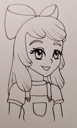 Size: 380x626 | Tagged: safe, artist:metalamethyst, apple bloom, human, g4, bow, humanized, overalls, traditional art, wip