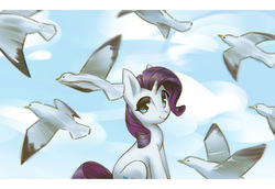 Size: 1500x1030 | Tagged: safe, artist:mirroredsea, rarity, pony, seagull, unicorn, g4, cute, female, letterboxing, looking at you, mare, raribetes, smiling, solo