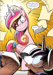 Size: 1034x1470 | Tagged: safe, artist:andypriceart, edit, editor:symphonic sync, princess cadance, shining armor, idw, neigh anything, spoiler:comic11, cadance was a vision, comics, female, male, meme, needs more jpeg, princess creepance, princess yandance, shiningcadance, shipping, straight, teen princess cadance, yandere, younger