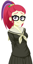 Size: 661x1261 | Tagged: safe, artist:rosemile mulberry, moondancer, human, equestria girls, g4, clothes, crossover, cute, dancerbetes, equestria girls-ified, female, glasses, maria-sama ga miteru, ponytail, school uniform, schoolgirl, simple background, smiling, solo, white background