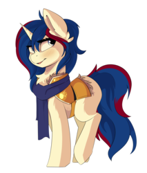 Size: 3840x4512 | Tagged: safe, artist:beardie, oc, oc only, pony, unicorn, armor, clothes, commission, female, looking at you, mare, scarf, simple background, solo, transparent background