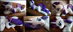 Size: 2971x1316 | Tagged: safe, artist:littlefairyswonders, rarity, pony, g4, irl, life size, photo, plushie, prone, solo
