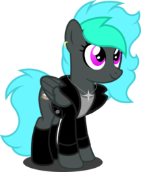 Size: 1280x1556 | Tagged: safe, artist:buckeyescozycafe, oc, oc only, oc:liquid metal, pegasus, pony, clothes, female, jacket, mare, simple background, solo, transparent background