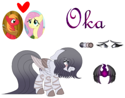 Size: 829x647 | Tagged: safe, artist:forgottendreams03, big macintosh, fluttershy, oc, oc:oka, pegasus, pony, g4, base used, female, folded wings, freckles, hair over one eye, heart, male, offspring, parent:big macintosh, parent:fluttershy, parents:fluttermac, reference sheet, ship:fluttermac, shipping, simple background, solo, straight, transparent background, wings