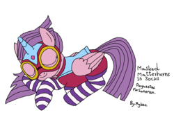 Size: 2653x1763 | Tagged: safe, alternate version, artist:icicle-niceicle-1517, artist:thecloud96, color edit, edit, idw, masked matter-horn, alicorn, pony, g4, spoiler:comicannual2014, alicornified, clothes, colored, costume, cute, eyes closed, female, goggles, mare, masked matter-horn costume, outfit, power ponies, race swap, signature, simple background, sleeping, socks, solo, striped socks, transparent background