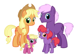 Size: 2592x1944 | Tagged: safe, artist:thecheeseburger, applejack, welch, oc, unnamed oc, earth pony, pony, g4, applecrush, family, female, filly, food, grapes, group, looking at you, male, mare, next generation, offspring, parent:applejack, parent:welch, parents:welchjack, shipping, simple background, smiling, stallion, straight, transparent background, welchjack