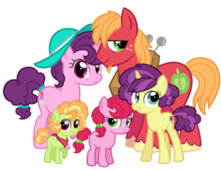 Size: 2160x1656 | Tagged: safe, artist:thecheeseburger, big macintosh, sugar belle, oc, earth pony, pony, unicorn, g4, colt, cute, family, female, filly, group, looking at you, macabetes, male, mare, next generation, ocbetes, offspring, parent:big macintosh, parent:sugar belle, parents:sugarmac, ship:sugarmac, shipping, simple background, smiling, stallion, straight, sugarbetes, transparent background