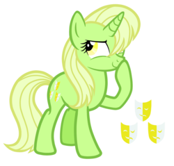 Size: 1584x1512 | Tagged: safe, artist:thecheeseburger, oc, oc only, pony, unicorn, female, green pony, simple background, smug, solo, transparent background, yellow eyes, yellow hair