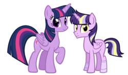 Size: 1584x936 | Tagged: safe, artist:thecheeseburger, twilight sparkle, oc, alicorn, pony, g4, alicorn oc, amputee, broken horn, clone, female, horn, male, mare, parent:twilight sparkle, prosthetic limb, prosthetics, simple background, stallion, story in the source, transparent background, twilight sparkle (alicorn), yellow eyes