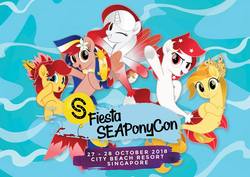 Size: 960x681 | Tagged: safe, oc, oc:indonisty, oc:kwankao, oc:pearl shine, oc:rosa blossomheart, oc:temmy, sea pony, project seaponycon, my little pony: the movie, nation ponies, seaponified, singapore, smiling, species swap, water