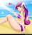 Size: 915x1000 | Tagged: safe, alternate version, artist:clouddg, dean cadance, princess cadance, human, equestria girls, g4, beach, beach babe, breasts, busty princess cadance, can, clothes, crepuscular rays, drink, female, human coloration, lighthouse, ocean, sand, sitting, solo, swimsuit