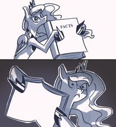 Size: 1274x1399 | Tagged: safe, artist:askbestprincessluna, artist:quarium edits, princess luna, pony, g4, concave belly, dramatic lighting, edd, exploitable meme, facts, female, luna's fact book, meme, meme template, slender, solo, thin, twilight's fact book