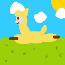 Size: 480x480 | Tagged: safe, paprika (tfh), alpaca, them's fightin' herds, cloud, community related, doodle, female, fightin' doods, grass, grass field, lying down, smiling, solo, sun