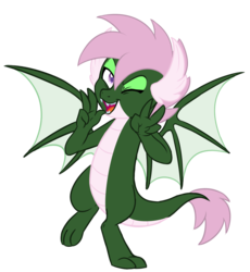 Size: 2239x2429 | Tagged: safe, artist:chub-wub, oc, oc only, oc:hot shot, dragon, dragoness, female, high res, one eye closed, simple background, smiling, solo, transparent background, wink