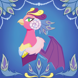 Size: 800x800 | Tagged: safe, artist:sunnytp, idw, official comic, princess eris, sarimanok, g4, nightmare knights, spoiler:comic, spoiler:comicnightmareknights01, antagonist, bat wings, bust, decoration, feather, female, horn, jewelry, jewels, non pony, portrait, solo, wings
