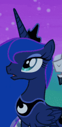 Size: 348x708 | Tagged: safe, screencap, chancellor neighsay, princess celestia, princess luna, alicorn, pony, g4, school raze, animated, cropped, female, glowing horn, horn, mare, night, smiling