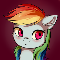 Size: 2048x2048 | Tagged: safe, artist:rikadiane, rainbow dash, pony, g4, blushing, bust, cheek fluff, cute, dashabetes, ear fluff, female, high res, looking away, mare, neck fluff, portrait, solo